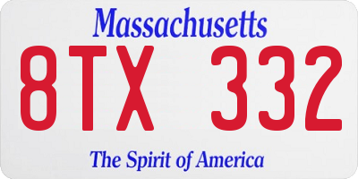 MA license plate 8TX332