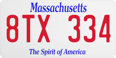 MA license plate 8TX334