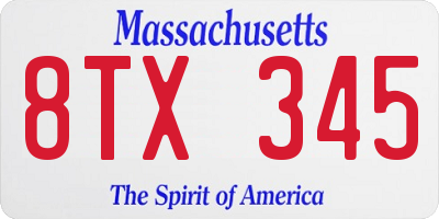 MA license plate 8TX345