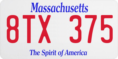 MA license plate 8TX375