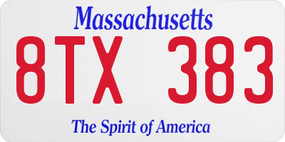 MA license plate 8TX383