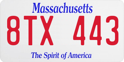 MA license plate 8TX443
