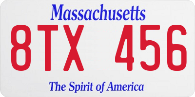 MA license plate 8TX456