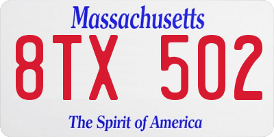 MA license plate 8TX502