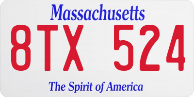 MA license plate 8TX524