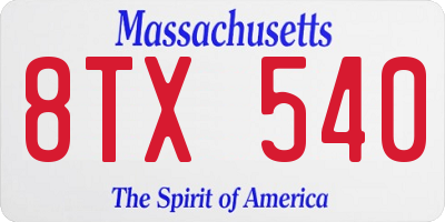 MA license plate 8TX540
