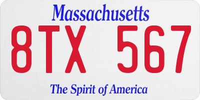 MA license plate 8TX567