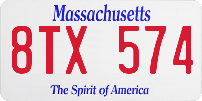 MA license plate 8TX574