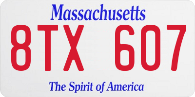 MA license plate 8TX607