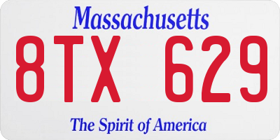MA license plate 8TX629
