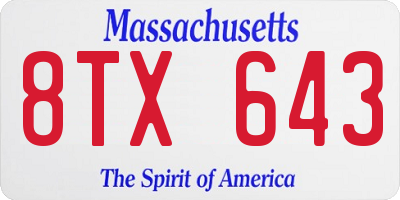 MA license plate 8TX643