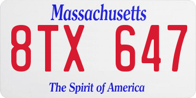MA license plate 8TX647