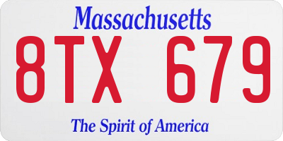 MA license plate 8TX679