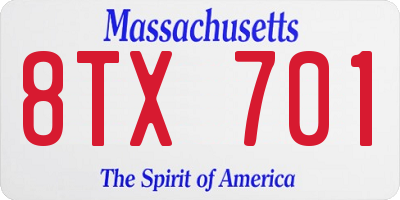 MA license plate 8TX701