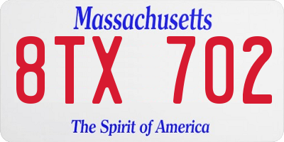 MA license plate 8TX702