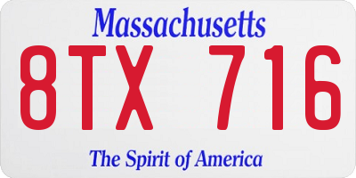 MA license plate 8TX716