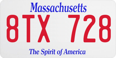 MA license plate 8TX728