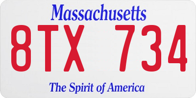 MA license plate 8TX734