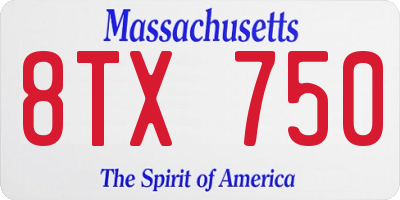 MA license plate 8TX750