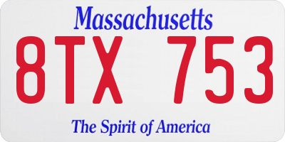 MA license plate 8TX753