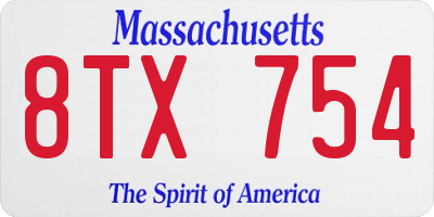 MA license plate 8TX754