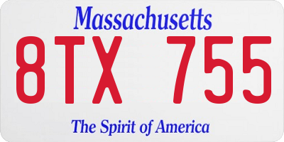 MA license plate 8TX755
