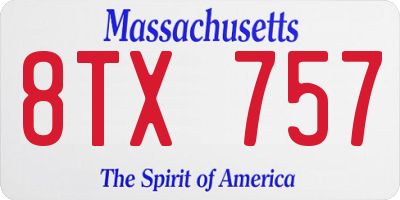 MA license plate 8TX757