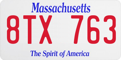 MA license plate 8TX763