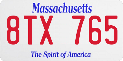 MA license plate 8TX765
