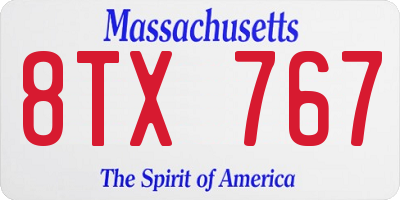 MA license plate 8TX767