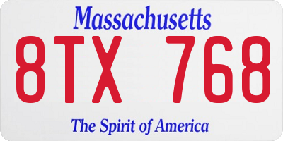 MA license plate 8TX768