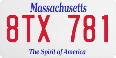 MA license plate 8TX781