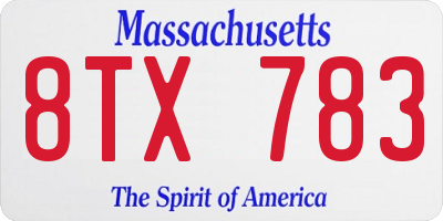 MA license plate 8TX783