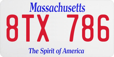 MA license plate 8TX786