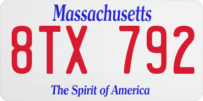 MA license plate 8TX792