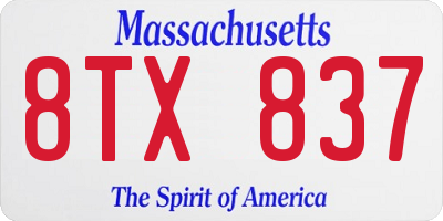 MA license plate 8TX837
