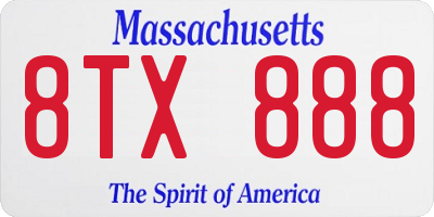 MA license plate 8TX888
