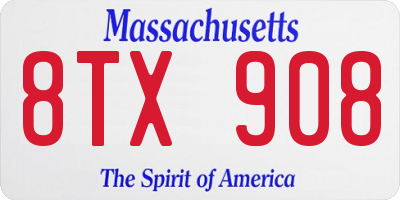 MA license plate 8TX908