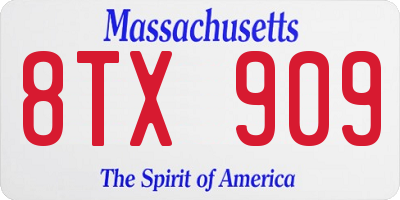 MA license plate 8TX909