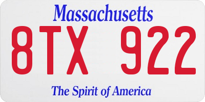 MA license plate 8TX922