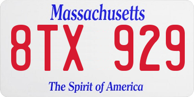MA license plate 8TX929