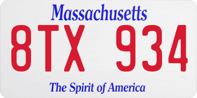 MA license plate 8TX934