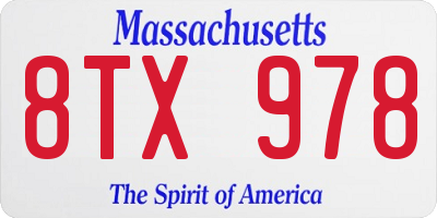MA license plate 8TX978
