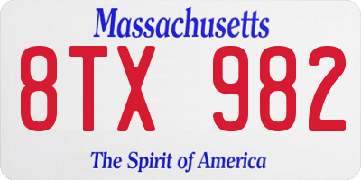 MA license plate 8TX982
