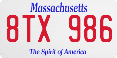 MA license plate 8TX986