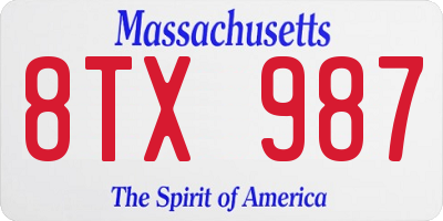 MA license plate 8TX987