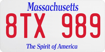 MA license plate 8TX989