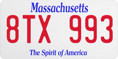 MA license plate 8TX993