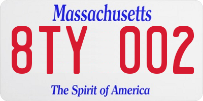 MA license plate 8TY002