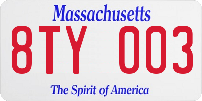 MA license plate 8TY003